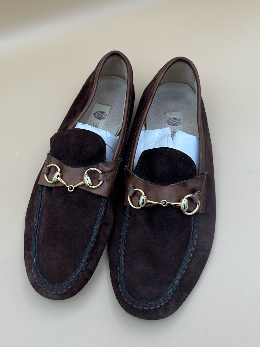 Vintage 1970s/80s Gucci Brown Suede Classic Horsebit Loafers